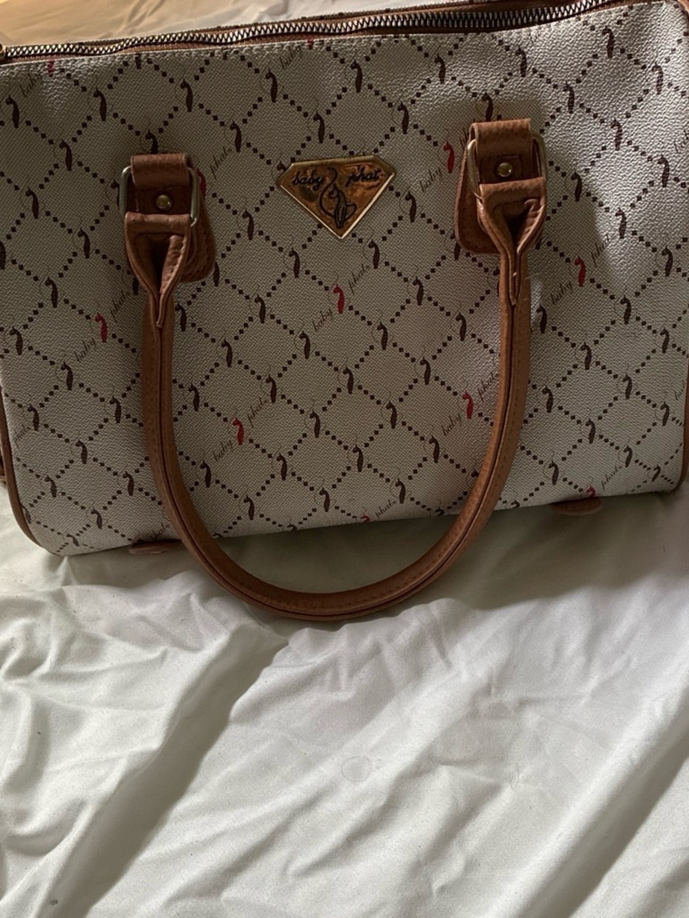 Baby Phat Beige Satchel with Brown Handles and Red Accent Pattern